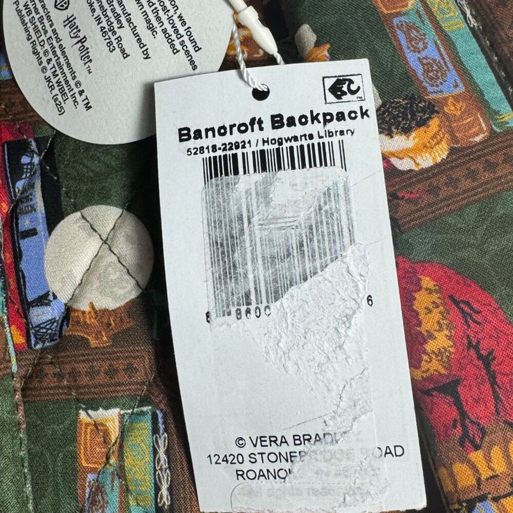 Vera Bradley X Harry Potter Bancroft Backpack in Hogwarts Library NWT - Picture 3 of 13